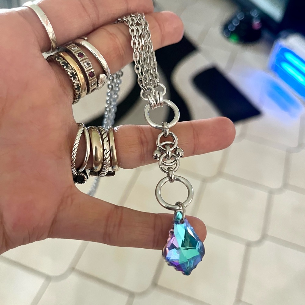 Handmade Blue purple iridescent rainbow austrian crystals maille celtic set - Picture 9 of 16